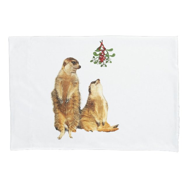 Two Cute Meerkats Under the Mistletoe Pillowcase (Front)
