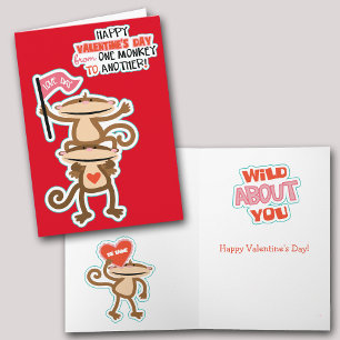 Two Cute Monkeys Valentine Holiday Card