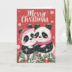 Two cute Panda Merry Christmas Personalised Holiday Card