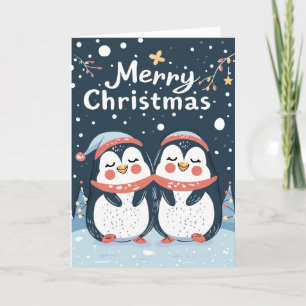 Two cute penguins Merry Christmas Personalised Holiday Card
