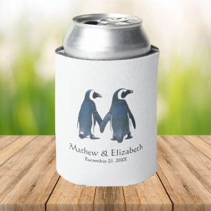 Two Cute Penguins Romantic Wedding Can Cooler