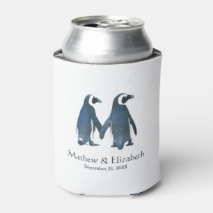 Two Cute Penguins   Romantic Wedding Can Cooler