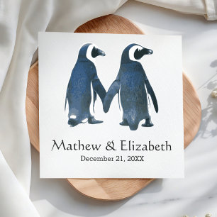 Two Cute Penguins   Romantic Wedding Napkin