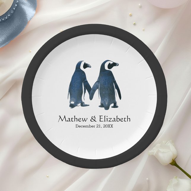 Two Cute Penguins | Romantic Wedding Paper Plate (Creator Uploaded)