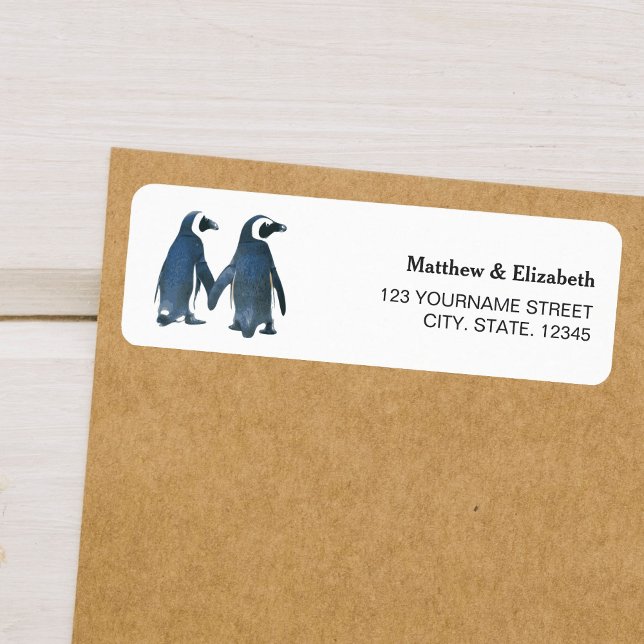 Two Cute Penguins | Romantic Wedding Return Address Label (Creator Uploaded)