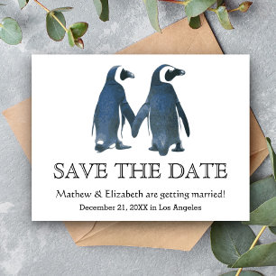 Two Cute Penguins   Romantic Wedding Save The Date Announcement Postcard