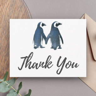 Two Cute Penguins   Romantic Wedding Thank You Postcard