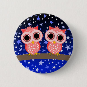 two cute pink owls 6 cm round badge