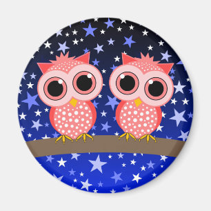 two cute pink owls magnet