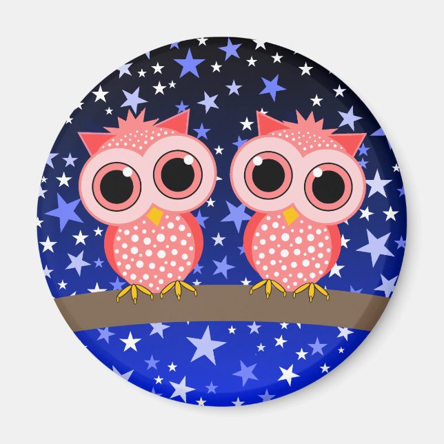two cute pink owls magnet (Front)