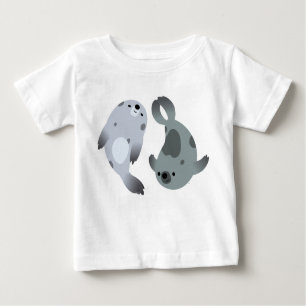Two Cute Playful Cartoon Harp Seals Baby T-Shirt