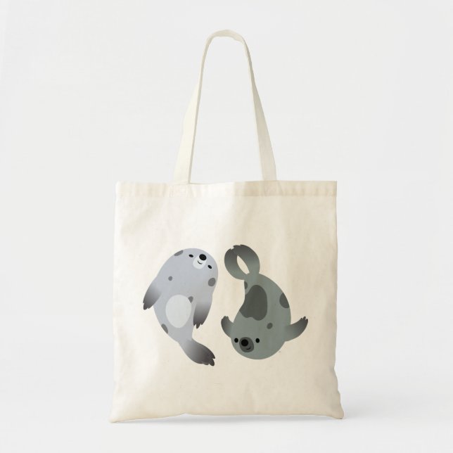 Two Cute Playful Cartoon Harp Seals Bag (Front)