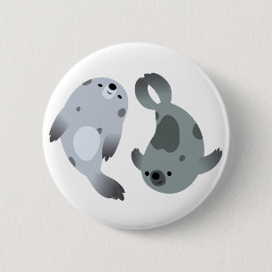 Two Cute Playful Cartoon Harp Seals Button Badge
