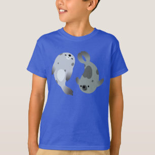 Two Cute Playful Cartoon Harp Seals Kids T-Shirt