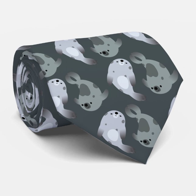 Two Cute Playful Cartoon Harp Seals Tie (Rolled)