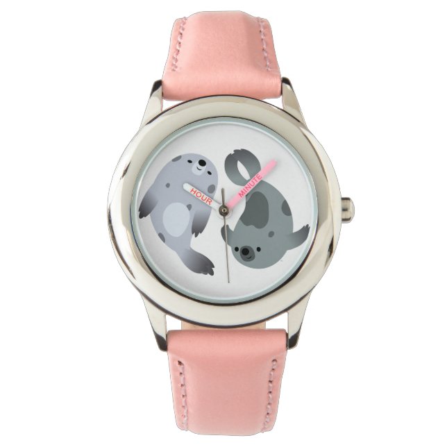 Two Cute Playful Cartoon Harp Seals Watch (Front)