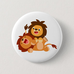 Two Cute Playful Cartoon Lions 6 Cm Round Badge