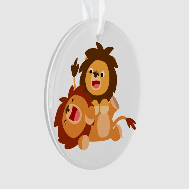 Two Cute Playful Cartoon Lions Acrylic Ornament (Front)