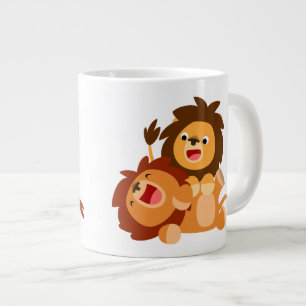 Two Cute Playful Cartoon Lions Jumbo Mug