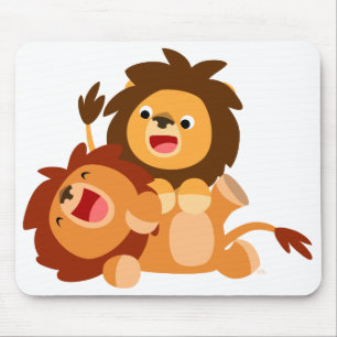 Two Cute Playful Cartoon Lions Mousepad