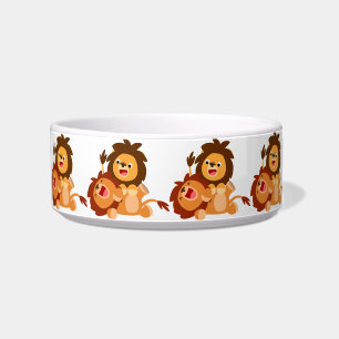 Two Cute Playful Cartoon Lions Pet Bowl