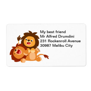 Two Cute Playful Cartoon Lions Shipping Label