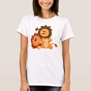 Two Cute Playful Cartoon Lions Women T-Shirt