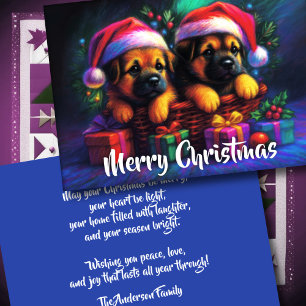 Two Cute Puppies in Santa Hats Holiday Card