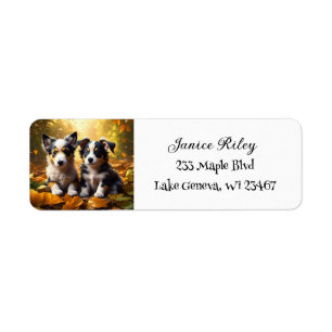Two Cute Puppies Playing in Fall Leaves Return Address Label
