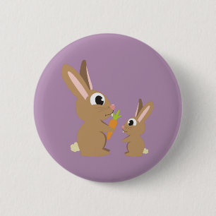 Two Cute Rabbits sharing a Carrot 6 Cm Round Badge
