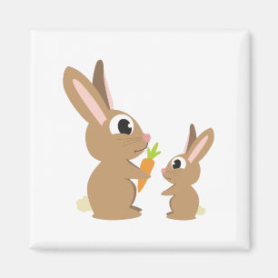 Two Cute Rabbits sharing a Carrot Magnet