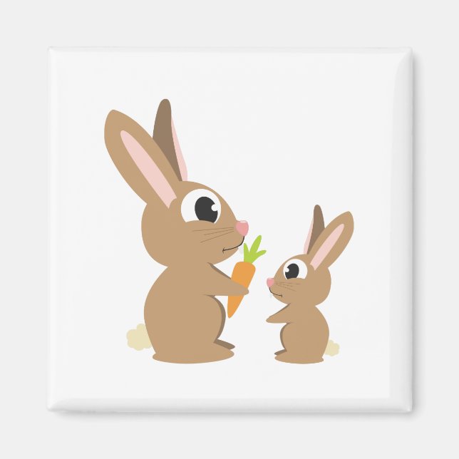 Two Cute Rabbits sharing a Carrot Magnet (Front)