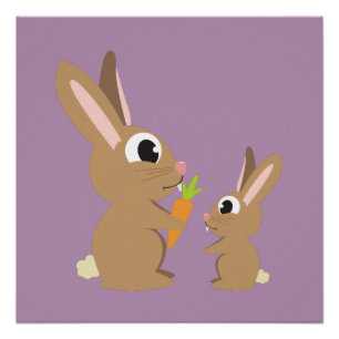 Two Cute Rabbits sharing a Carrot Poster