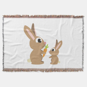 Two Cute Rabbits sharing a Carrot Throw Blanket