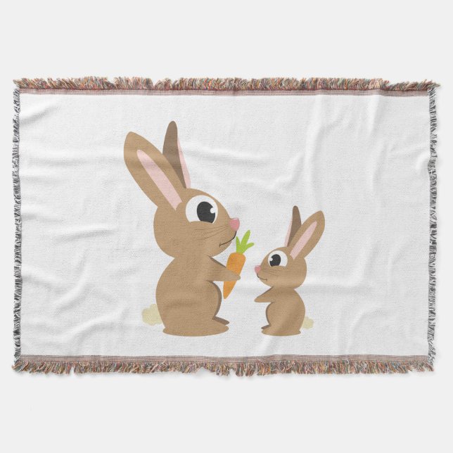 Two Cute Rabbits sharing a Carrot Throw Blanket (Front)