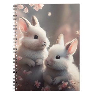 Two cute rabbits with sakura Spiral Photo Notebook