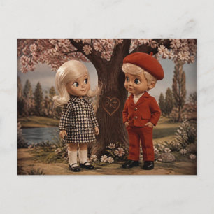 Two cute retro dolls postcard