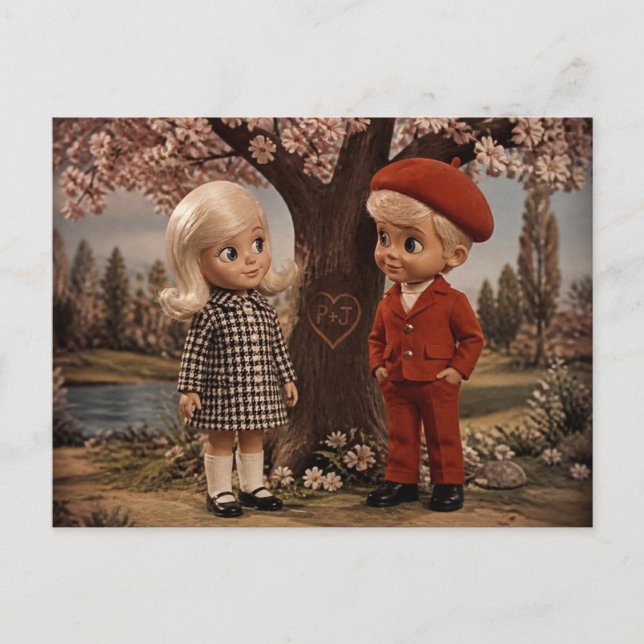 Two cute retro dolls  postcard (Front)