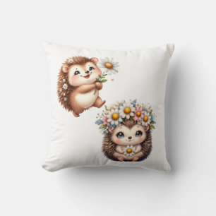 Two Cute Romantic Floral Hedgehog Couple Throw Pil Cushion