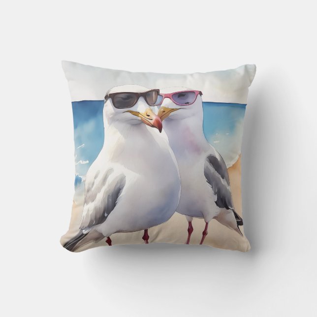 Two Cute Seagulls Inlove Cushion (Front)