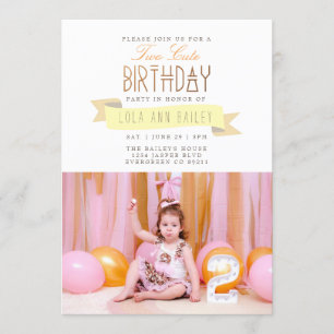Two Cute   Second Birthday Party Photo Invitation