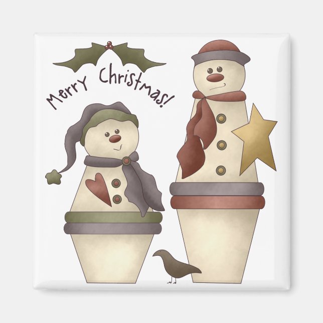 Two Cute Snowmen :: Merry Christmas Design Magnet (Front)