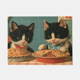 Two Cute Tuxedo Kittens Baking Pies Doormat