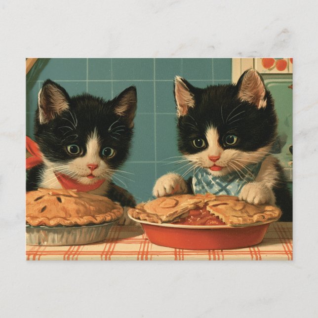 Two Cute Tuxedo Kittens Baking Pies  Postcard (Front)