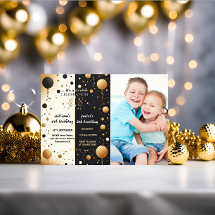 two cute twin Black simple modern Joint Birthday Invitation