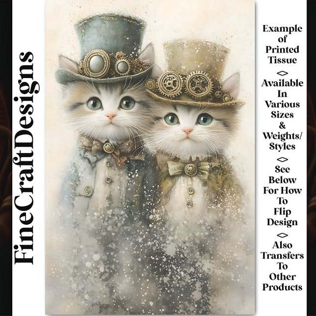 Two Cute Victorian Steampunk Kittens CA3 Decoupage Tissue Paper (Creator Uploaded)