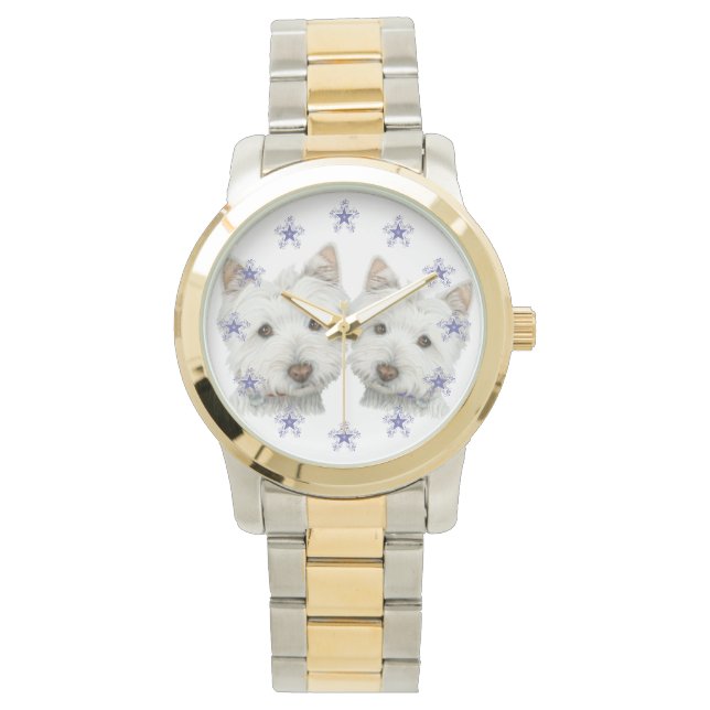 Two cute Westie dogs art watch (Front)