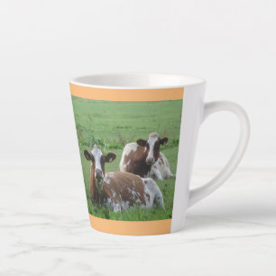 Two Cute White-Brown Cows Cust. Orange Latte Mug