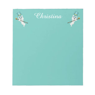 Two Cute White Ghosts Wearing Fancy top Hats Canes Notepad