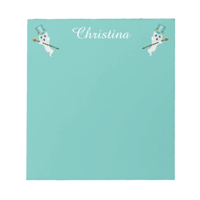 Two Cute White Ghosts Wearing Fancy top Hats Canes Notepad (Front)
